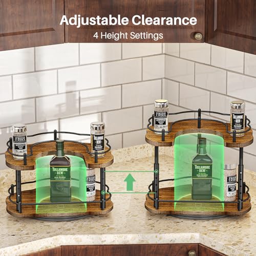 Lazy Susan Organizer Spice Rack - Spice Organization for Cabinet Height Adjustable Rotating Lazy Turntable, Pantry Kitchen Wood Revolving Seasoning Organizer (Vintage, 12 Inch)