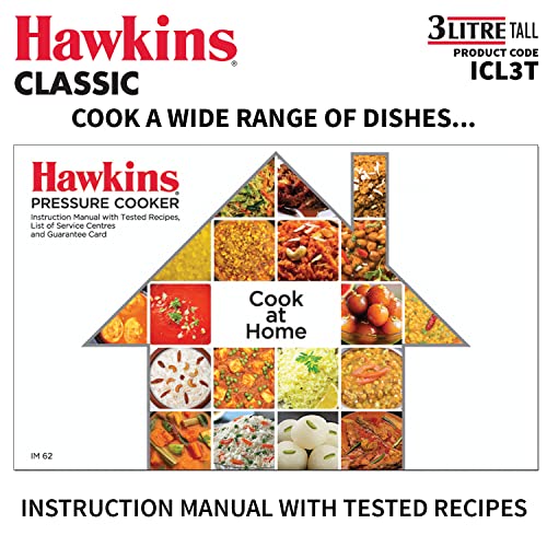 Hawkins Aluminium Classic 3 Litre Pressure Cooker, 3.2 Quarts, Silver, Ideal for 3-4 Persons, Super-fast Cooking, Saves Fuel