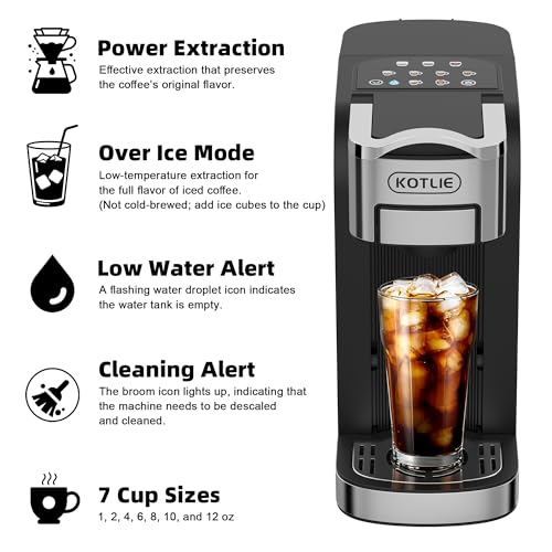 KOTLIE Single Serve Coffee Maker for K*cup/Nes Original/D*G Capsules and Ground Coffee, 50 Oz Removable Reservoir, up to 12oz Cup Sizes,Ideal for Kitchens, apartments, dorm rooms and Offices (CM-827)