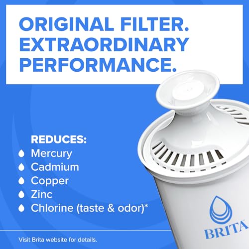 Brita Extra-Large 27-Cup Water Filter Dispenser with Standard Filter, WQA NSF/ANSI Certified, Removes Chlorine Taste & Odor, Reduces Zinc Copper & Mercury, BPA-Free, 1 Filter Included, Lasts 2 Months