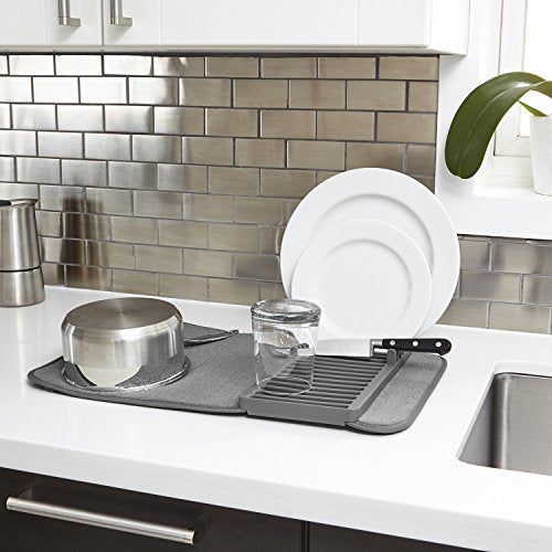 Umbra Udry Dish Drying Rack, Folding Dish Drainer Mat, Mini, Dark Grey