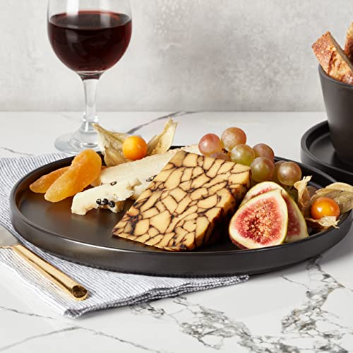 Stone Lain Celina Stoneware 16 Piece Dinnerware Set, Plates and Bowls, Black Matte Dish, Service for 4 – Minimalist Round Style, Microwave & Dishwasher Safe