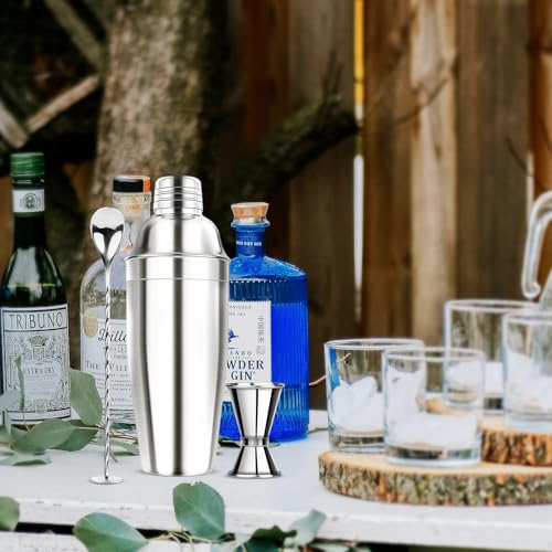 Ohtomber 24OZ Cocktail Shaker Set - Cocktail Bar Martini Drink Shaker Set with Strainer, Stainless Steel Bartender Kit Drink Mixer with Jigger, Mixing Spoon, Bar Accessories for Beginners