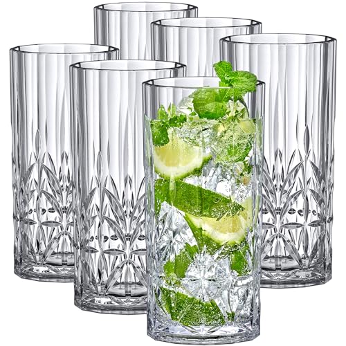 Amazing Abby - Vika - 18-Ounce Plastic Highball Glasses (Set of 6), Plastic Cocktail Glasses, Reusable, BPA-Free, Shatter-Proof, Dishwasher-Safe, Perfect for Poolside, Outdoors, Camping, and More