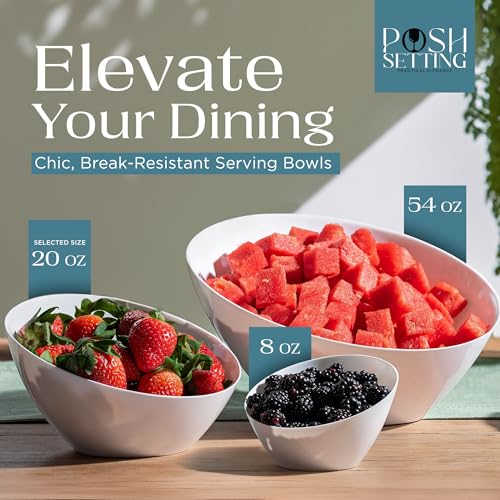 Posh Setting - White Plastic Serving Bowls for Party Angled Bowls Disposable Chip Bowls Candy Bowls for Party Table Salad and Fruit Bowls for Wedding Serving Bowls-White, 20 OZ, 5 Pack