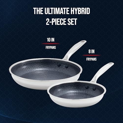 Blue Diamond Hybrid Nonstick Stainless Steel 8” & 10” Frying Pan Skillet Set, PFAS-Free Ceramic Diamond Bond Searing, Egg & Omelet Pan, Dishwasher Safe, Stay-Cool Handle, Induction Ready, All Cooktops