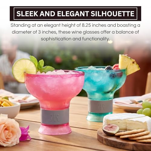 Khen Frozen Margarita & Cocktail Chiller Glasses | Set of 4 | Cooling Cups 12 OZ Unbreakable Tritan Acrylic, Double Wall Insulated to Keep Drink Cool, Freeze Gel Glass Cup, Silicone Holder