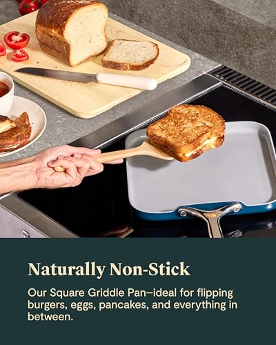 Caraway Square Griddle Pan - 11” Square Pan - Non-Stick Ceramic Coated - Non Toxic, PTFE & PFOA Free - Oven Safe & Compatible with All Stovetops - Navy