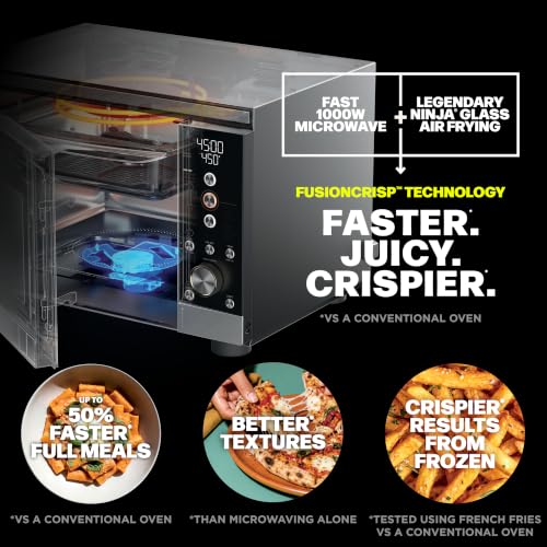 Ninja Crispi Microwave and Air Fryer with FusionCrisp, 14-in-1, 1000W, 0.9 Cu. Ft., Max Crisp, Roast, Bake, Broil, 8 Microwave Presets, Popcorn, Defrost, and more, PFAS-Free Glassware, Silver, MW101