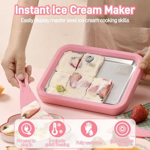 Rolled Ice Cream Maker, At-Home Rolled Ice Cream Maker Kit, Easily Make Your Own Ice Cream Rolls with 2 Spatulas Smoothies, Frozen Yogurt, Fruit Sorbets, and Gelato at Home