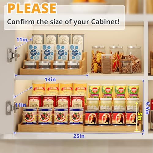 Expandable Bamboo Can Storage Display for Pantry, Easy-Access 3-Tier Adjustable Can Organizer Shelf for Cabinets, Canned Goods & Food Storage, Soda Can Organizer Holds Up to 24 Cans (Patent Pending)