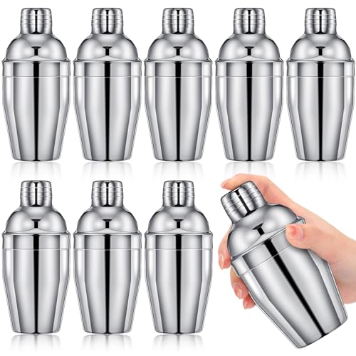 Nitial 9 Pcs Bar Cocktail Shaker Professional Stainless Steel Martini Drink Mixer Built-in Strainer for Bartending No Leaks Boston Shaker for Bar Party Drink Tool(Silver,8 oz)