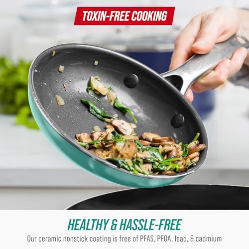Blue Diamond 8" Nonstick Frying Pan Skillet, Diamond Infused Ceramic PFAS-Free, Dishwasher & Oven Safe, Stay Cool Handle, Durable Non Toxic Metal Utensil Safe, Egg & Omelet Pan, Turquoise