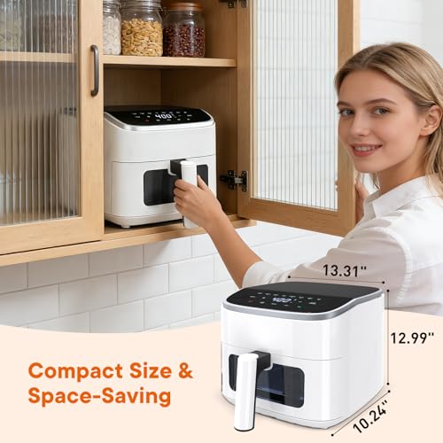 KMFurnila Air Fryer 4QT, Compact Airfryer with Interior Light and Easy View Window, 8 Custom Cooking Presets & Digital Touchscreen, Nonstick Basket for Air Fry, Roast, Broil, Reheat, Dishwasher Safe