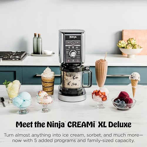 Ninja CREAMi Deluxe Ice Cream Maker | 11-in-1 Create Frozen Desserts, Sorbet, Milkshakes, Yogurt & More | Includes 2 Dishwasher Safe XL 24 Oz. Tubs with storage lids | Silver | NC501