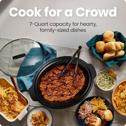 Chefman Slow Cooker 7 Quart, Large Family Size Programmable Digital Slow Cooker with 24-Hour Timer, Low, High & Warm Settings, Ceramic Crock, Tempered Glass Lid, Dishwasher-Safe, Stainless Steel