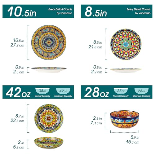 vancasso 24-Piece Dinnerware Sets,Plates & Bowls Sets Service for 6, Bohemian Porcelain Dishes Set for 6, Kitchen Dinner Set,Microwave & Dishwasher Safe, Scratch Resistant,Series KRVI