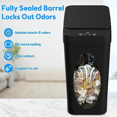 Bathroom Trash Can with Lid, KOEYLE 2 Pack 2.2 Gallon Automatic Touchless Garbage Can, Small Motion Sensor Smart Trash Can, Slim Waterproof Trash Bin for Bedroom, Bathroom, Office, Living Room (Black)