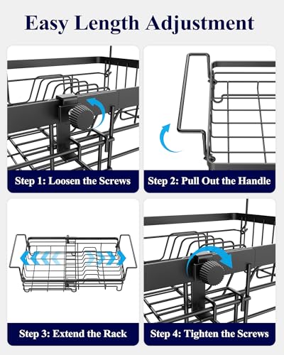 Kitsure Expandable in-Sink or Over-Sink Dish Drying Rack, Large, Black