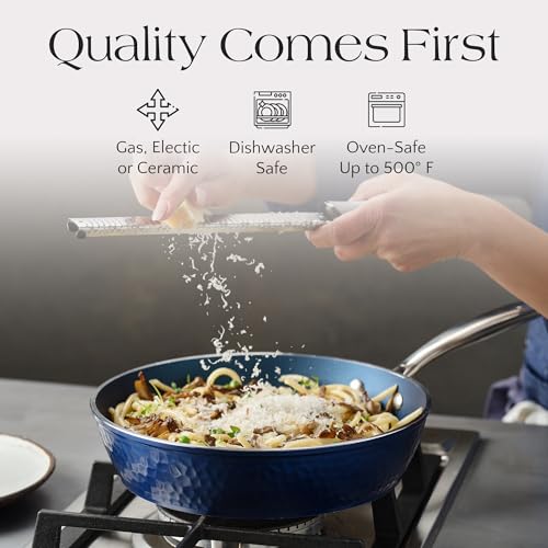 Orgreenic Sapphire Blue Hammered Nonstick Frying Pan, 12 Inch – Diamond Granite Ceramic Coating, PTFE PFOA PFOS Free, All Stovetops, Oven Safe 500°F, Metal Utensil Safe Skillet