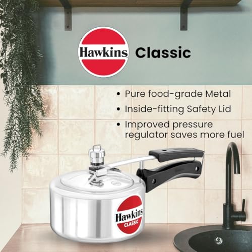 Hawkins Aluminium 1.5 Litre Classic Pressure Cooker,Best Inner Lid Cooker,Small Cooker,Silver(Cl15)