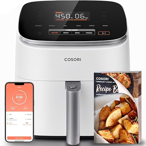 Cosori 9-in-1 TurboBlaze Air Fryer 6 Qt, Smart Control, 90°, 450°F, Shake Reminders, Precise Heating for Even