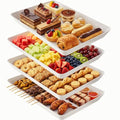 4-Pack Serving Tray, Serving Platter for Parties, Entertaining, Camping & Food Display, Reusable & Stackable Plastic Trays in Kitchen, Rectangular Food Platters for Cookie, Appetizer(White)
