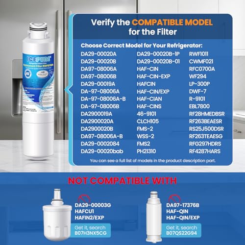 ICEPURE DA29-00020B Replacement for Samsung Water Filter HAF-CIN/EXP HAF-CIN DA29-00020B-1 RF28HMEDBSR RF263BEAESR RS25J500DSR RF263TEAESG RWF0700A HDX FMS-2 DA97-08006A-1 RF4287HARS RF28HFEDBSR 3PACK