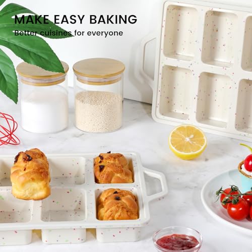 Vinino 2 Pack Mini Silicone Loaf Pans, 8-Cavity Metal Reinforced Frame Pans