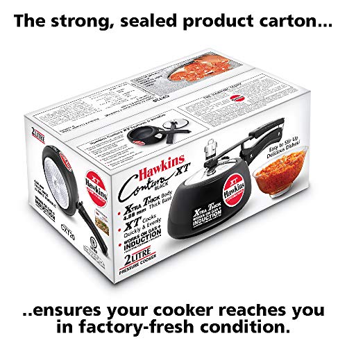 Hawkins Contura Black XT Pressure Cooker, Hard Anodised Inner Lid Cooker, Small Induction Cooker, Handi Cooker, Black CXT20 2 Litre