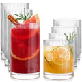 LUNA & MANTHA Drinking Water Glasses Set, Lead-Free Crystal Highball Glass, Tall Glass Cups for Cocktail Parties,ribbed set of 8,17oz&12oz
