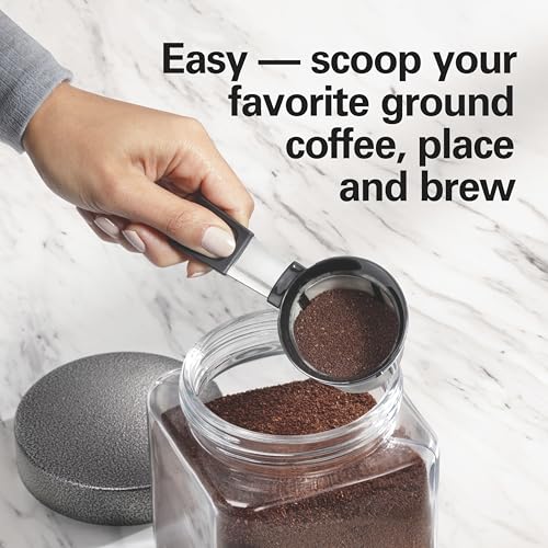 Hamilton Beach The Scoop Single Serve Coffee Maker & Fast Grounds Brewer for 8-14oz. Cups, Brews in Minutes, 40oz. Removable Reservoir, Stainless Steel (49987),Silver