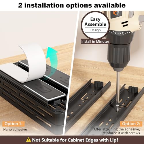 2 Pack Pull Out Spice Rack Organizer for Cabinet, Slide Out Spice Racks Organizer, Spice Cabinet Organizers, Cabinet Size Need:12'' Highx11'' Deepx5'' Wide,Hold 10 Spice Jar Each Tier-2Tier, Black
