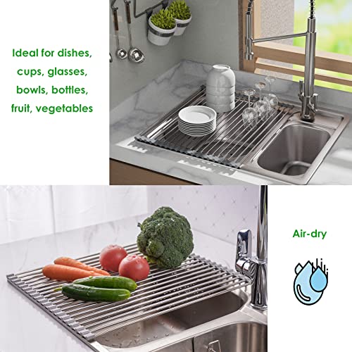 Tomorotec Roll Up Dish Drying Rack Over Sink, SUS304 Steel, 17.7x11.5,Gray