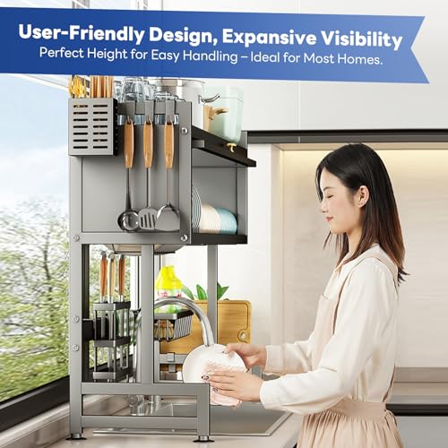 Hdrriozu Over the Sink Dish Drainer Drying Rack 3 Tier with Cover
