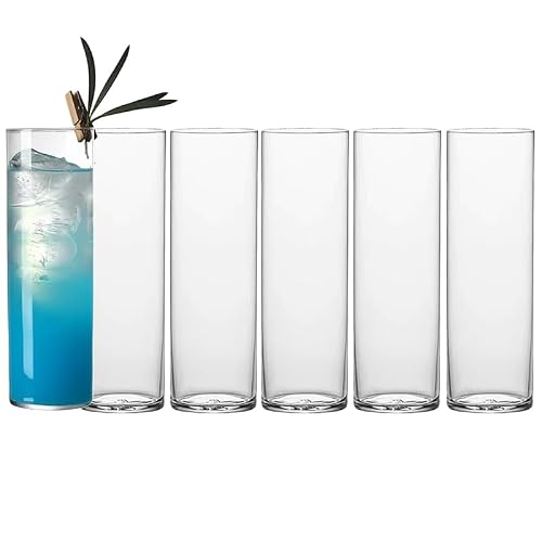 Drinking Glasses 12oz, Thin Collins Glasses Set of 6,Clear Tall Glass Cups For Water, Juice, Beer, Drinks, and Cocktails and Mixed Drinks (6pcs CollinsGlass 180mm)