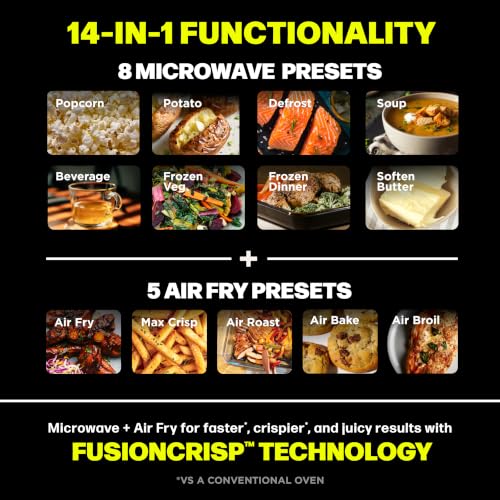 Ninja Crispi Microwave and Air Fryer with FusionCrisp, 14-in-1, 1000W, 0.9 Cu. Ft., Max Crisp, Roast, Bake, Broil, 8 Microwave Presets, Popcorn, Defrost, and more, PFAS-Free Glassware, Silver, MW101