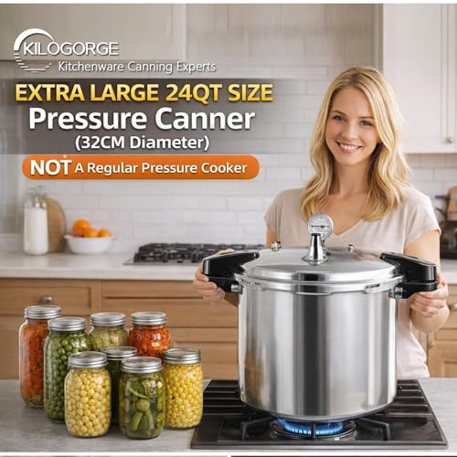 KILOGORGE 24 qt Pressure Canner,Canning Pressure Cooker with Gauge,14.5PSI,Large Capacity Aluminum Pressure Canners for Compatibility Gas and Induction Cooktops