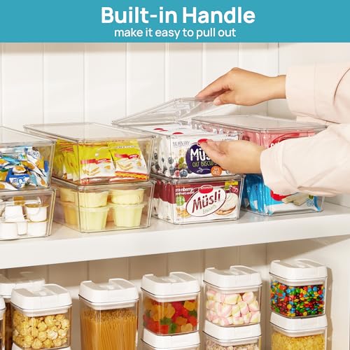Vtopmart 8pcs Clear Organizers and Storage Bins with Lids, Stackable Plastic Storage Containers with Handles for Fridge, Freezer, Pantry, Cabinet, Kitchen Organization