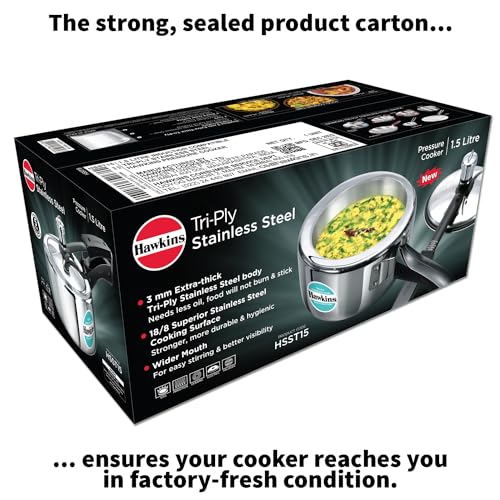 HAWKINS Triply Stainless Steel Pressure Cooker, Inner Lid Induction Cooker, (HSST15) 1.5 litres Silver