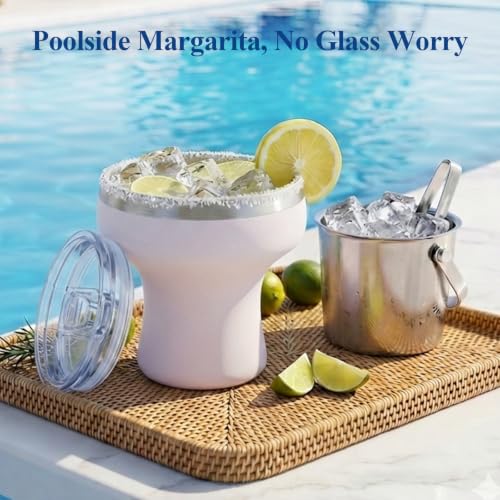 Daximo 11 oz Vacuum Insulated Margarita Tumbler - Stainless Steel Margarita Cup with Lid & Straw - Shatterproof Cocktail Tumbler for Ice-Cold Sips by the Pool Patio & Beach - Ivory Pink