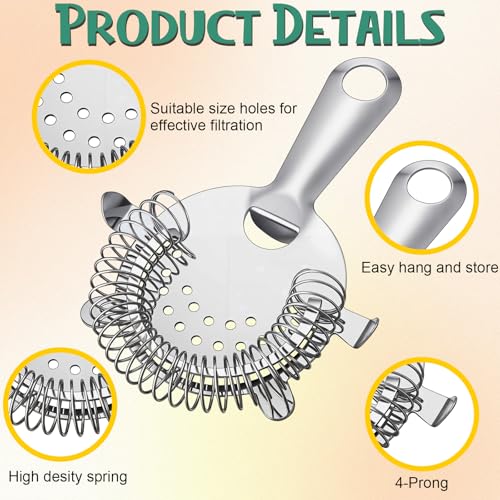 Funnymoom 27 Pack Cocktail Strainer 4 Prong Stainless Steel Bar Bartender Strainer 6 Inches Silver Bar Drink Tool for Bartenders and Mixologists