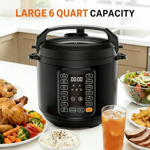 HealSmart 6QT Electric Pressure Cooker, 16-in-1 & Non-Stick Stainless Steel Multi Cooker with 12 Presets for Slow Cook, Meat Stew, Steam, Sauté, Canning, Yogurt Maker, Dishwasher Safe, Black