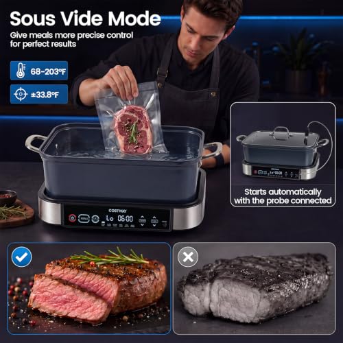 COSTWAY 6-in-1 Programmable Slow Cooker with Sous Vide, 6.8 Quart, Steam, Fry, Rice & Keep Warm Functions, Adjustable Timer & Temp Control, Nonstick Removable Pot, Dishwasher Safe Parts