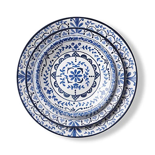 Corelle Vitrelle 18-Piece Service for 6 Dinnerware Set, Triple Layer Glass and Chip Resistant, Lightweight Round Plates and Bowls Set, Portofino