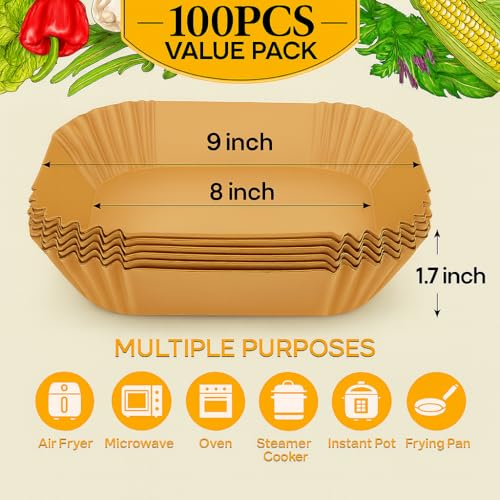 BYKITCHEN Air Fryer Sheets Liners for Ninja AG301 Grill, AF141 Pro 4-in-1 & More, 9in Disposable Square Air Fryer Parchment Paper Filters for 5 to 8 Qt, Ninja Foodi Grill Accessories(Set of 100)