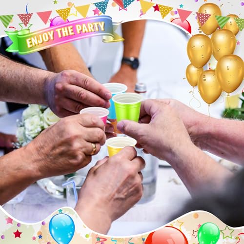 Roshtia 100 Pack 2 oz Plastic Shot Cups, Mini Disposable Shot Glasses 2 oz Wedding Party Cups for Bridal Shower Wedding Party, Beer Taste Serving, Snacks(Multi Colors)