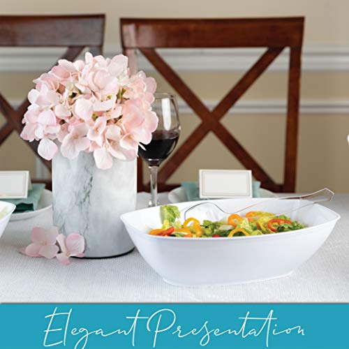 PLASTICPRO Disposable Oval Serving Bowls, Party Snack or Salad Bowl, 72-Ounce, Plastic (4, WHITE BOWLS)