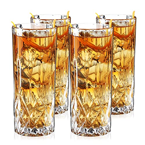 Viski Admiral Highball Glasses, Crystal Drinking Glasses, Elegant Glassware for Whiskey, Vodka, Cocktails, Perfect for Home Bars, Indoor & Outdoor Parties, Stylish Drinkware, 9 oz, Set of 4