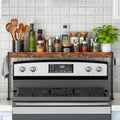 EffiJoy Spice Rack Shelf for 30-inch Kitchen Stove, Over the Stove Shelf with 4 Level Adjustable Height, Over Stove Spice Rack with 4 Hooks, Rustic Brown + Black